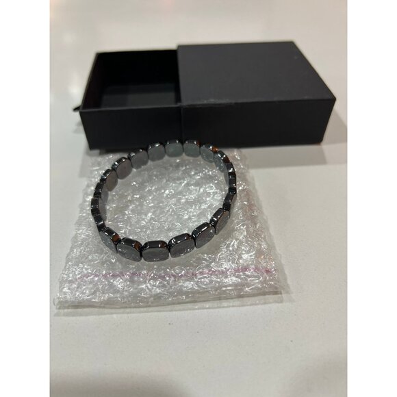 Jewelry - Hematite or terahertz beaded stretch bracelet with square or rectangular beads.